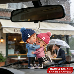 Kissing Couple Car Charm in Soft Colors - Personalized Acrylic Car Ornament