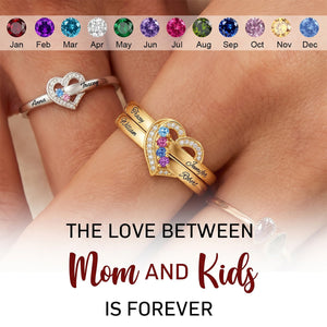 Custom Name Gemstones Jewelry Heart Shaped For Grandma Mom - Personalized Birthstone Heart Ring