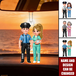 Police & Nurse Couple - Personalized Car Hanger, Gift for Couple, for Him, for Her