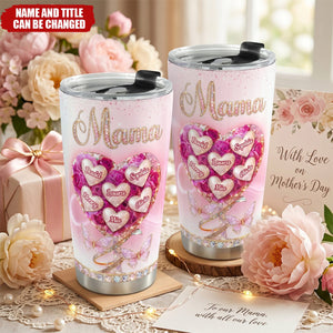 Heart Rose Flower Grandkids - Personalized Stainless Steel Tumbler