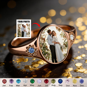 Personalized Photo Birthstone Custom Ring
