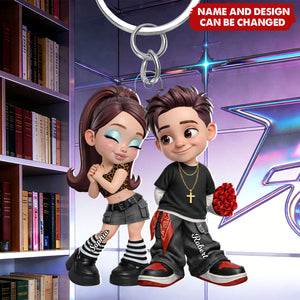 Trendy Y2K Couple - Personalized Keychain, Gift for Couple