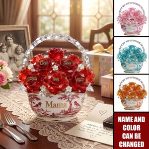 Toile De Jouy Flower Basket - Personalized Acrylic Block Plaque, Gift For Mom