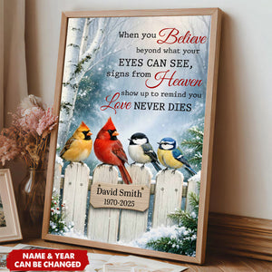 When You Believe, Signs From Heaven, Love Never Dies, Custom Vertical Poster, Memorial Gift