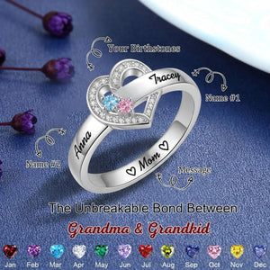 Custom Name Gemstones Jewelry Heart Shaped For Grandma Mom - Personalized Birthstone Heart Ring