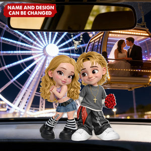 Trendy Y2K Couple - Personalized Car Hanger, Gift for Couple