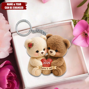 Loving Bear Couple - Personalized Acrylic Keychain - Sentimental Gift For Him, For Her