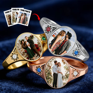 Personalized Photo Birthstone Custom Ring