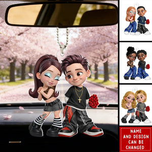 Trendy Y2K Couple - Personalized Car Hanger, Gift for Couple