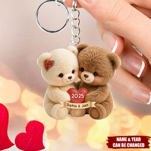Loving Bear Couple - Personalized Acrylic Keychain - Sentimental Gift For Him, For Her