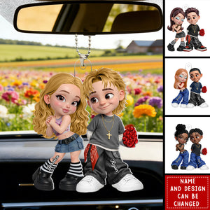 Trendy Y2K Couple - Personalized Car Hanger, Gift for Couple