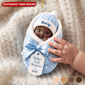 Baby's First Christmas Baby In Swaddle Blanket - Personalized Acrylic Ornament