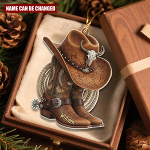 Personalized Western Boots and Hat Ornament with Name, Rodeo Lover Decor