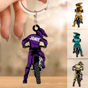 Racing Doll Personalized Acrylic Keychain, Gift For Motocross Family, Motor Racers