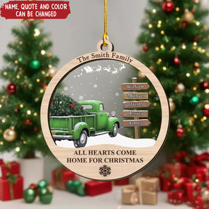 Family Post Sign Christmas Truck - Personalized 2-Layered Mix Ornament