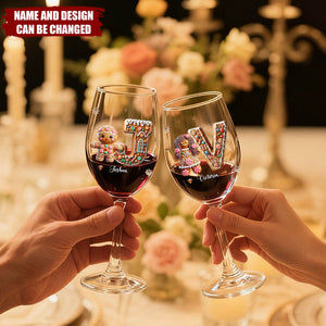 Happy Family - Personalized Family Wine Glass With Long Stem