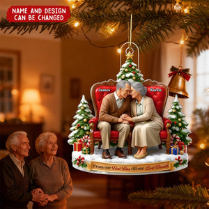 Old Couple Sitting Together from Our 1st Kiss til Our Last Breath - Personalized Christmas Acrylic Ornament