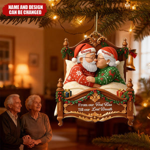 Old Couple Kissing from Our 1st Kiss till Our Last Breath - Personalized Christmas Acrylic Ornament
