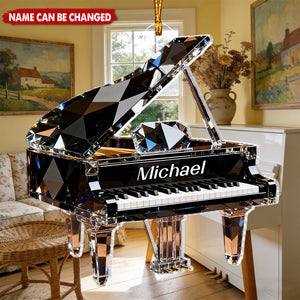 Crystalline Piano Effect - Personalized Christmas Acrylic Ornament, Gift For Pianist