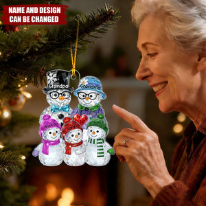 Grandparents And Grankids Snowman Pattern Crystal - Personalized Christmas Acrylic Ornament