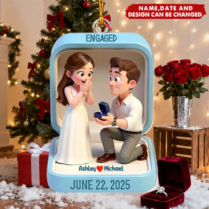 Cute Cartoon Couple 1st Christmas Engaged - Personalized Christmas Acrylic Ornament