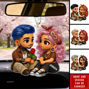 3D Effect Cute Couple A Rose For You - Personalized Car Ornament