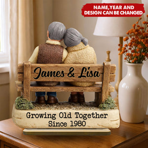 Growing Old Together Couple - Personalized Standing Wooden Plaque - Gift for Couple