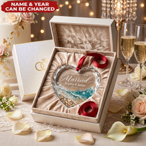 Our First Christmas Married - Personalized Glass Heart Ornament