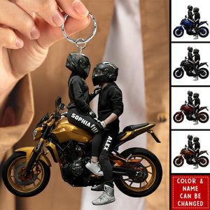 Motorbike Couple - Personalized Acrylic Keychain - Gift For Couple, Motorbiker
