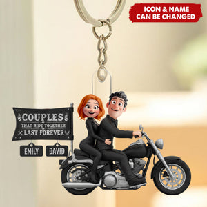 Biker Couple Acrylic Keychain - Personalized Gifts For Couples