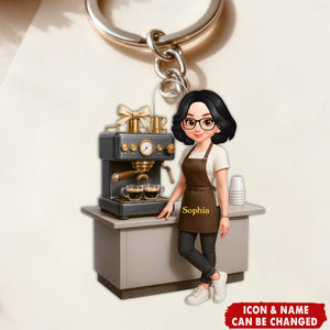 Espresso Machine Coffee Maker Diorama With Cups - Personalized Acrylic Keychain