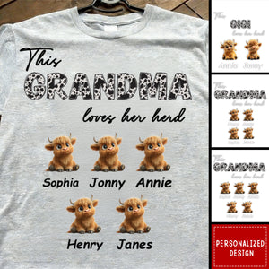 This Grandma Loves Her Herd - Personalized Highland Cow Family T-Shirt