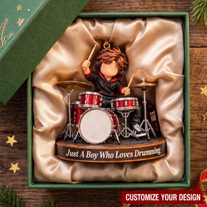 Personalized Drumming Boy Ornament - Custom Name Gift For Drummer