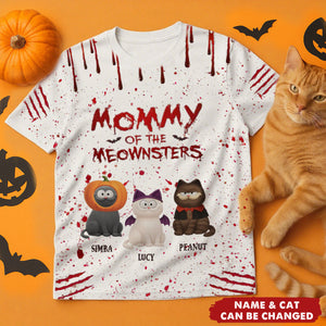 Custom Unisex T-shirt - Halloween Birthday Gifts For Cat Lovers, Cat Mom And Dad - Living That Meownster Mom Life