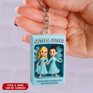 Sisters Besties in Blue Dress Custom Name Toy Box Figure Style Personalized Acrylic Keychain