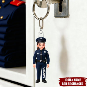 Police Officer Action Figure Personalized Acrylic Keychain
