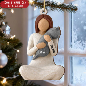 Woman Hugging Cat - Personalized Wooden Ornament - Christmas Gift For Cat Lovers