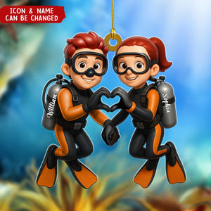 Diving Couple Home Decor, Personalized Christmas Acrylic Ornament
