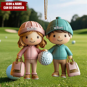 Golf Couple Christmas Ornament, Personalized Golfer Tree Decoration For Him And Her