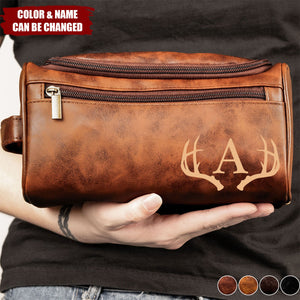 Vintage Monogram - Personalized Leather Toiletry Bag