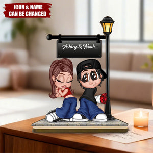 Eternal Love Y2K Couple Under Street Lamp Post - Personalized 2-Layer Wooden Plaque - Gift For Couple, Gift For Him, For Her