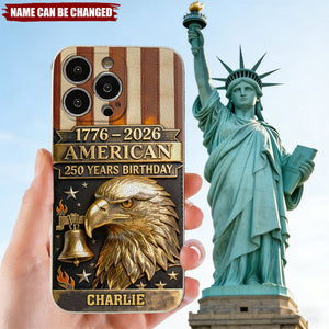 250th Anniversary - Personalized Bald Eagle Leather Phone Case