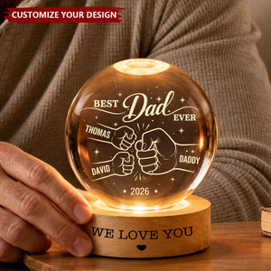 Custom Dad Gradpa Kids Holding Hands - Personalized Crystal Ball Night Light, Father’s Day Gift