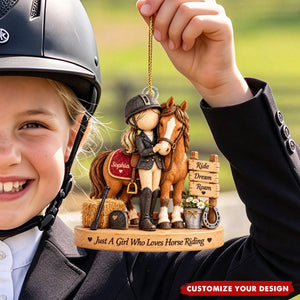 Personalized Horse Riding Girl Acrylic Ornament, Equestrian Christmas Gift for Horse Lovers