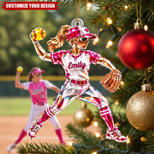 Personalized Softball Name Acrylic Christmas Ornaments, Team Souvenir Gifts
