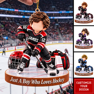 Personalized Ice Hockey Boy Girl Christmas Ornament, Custom Name & Number Hockey Player Gift