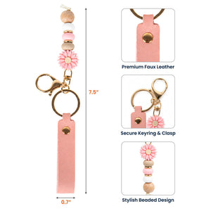 Daisy Charm & Floral Line Art - Personalised PU Leather Keychain