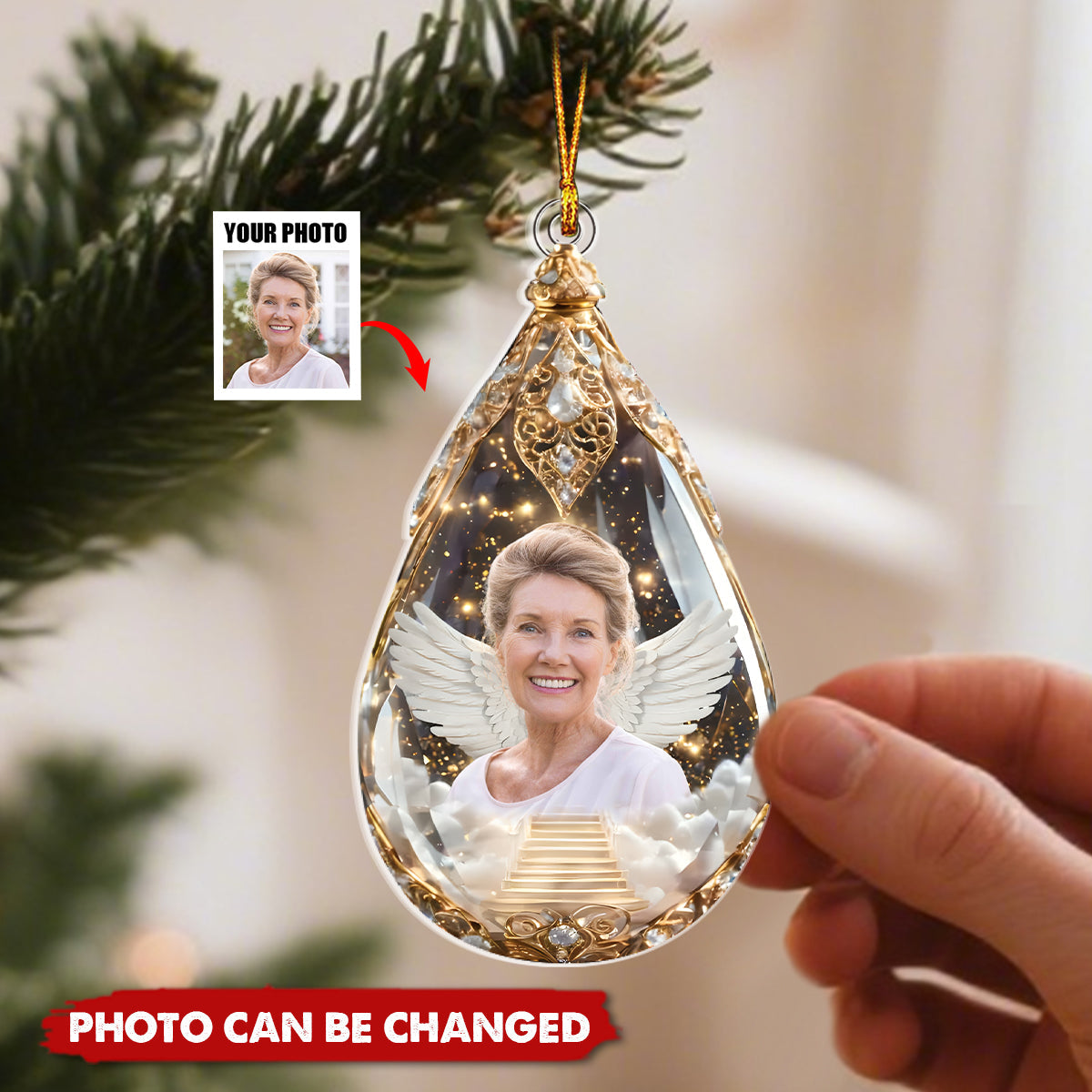 Custom Photo Acrylic Ornament - Personalized Christmas Memorial Sympathy Gifts For Loss Of Mom, Dad