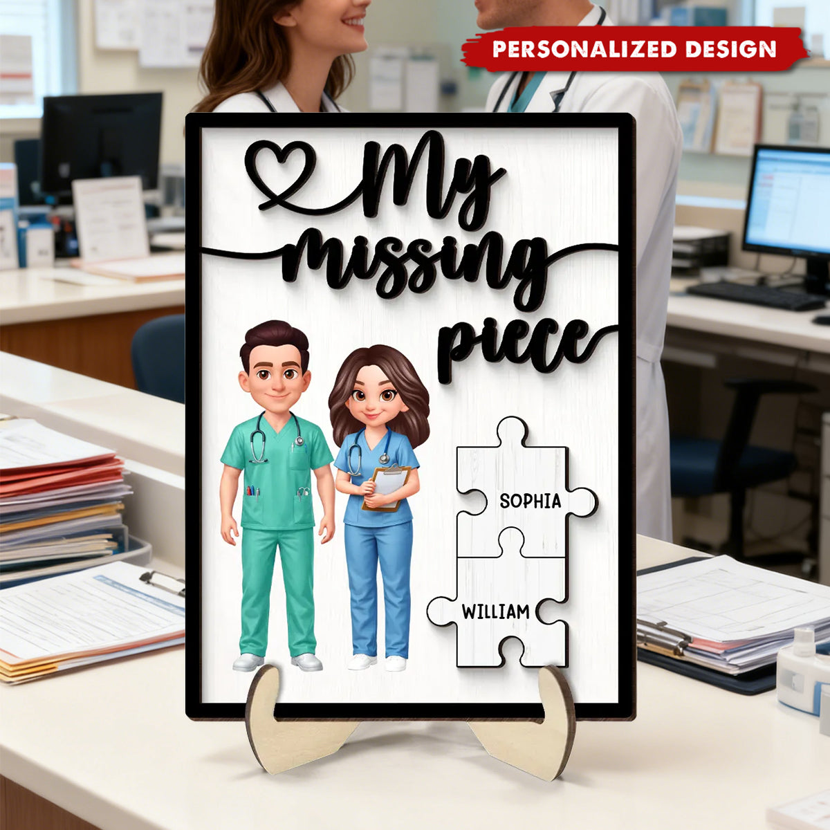 Personalized 2-Layered Wooden Plaque - My Missing Piece Couple Occupation - Valentine's Day Gift for Him, Gift for Her