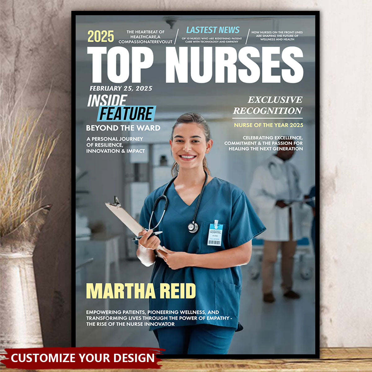 Top Nurses Magazine Cover Gift, Custom Nurse Photo Poster